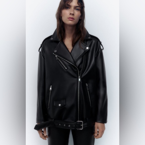Oversized Faux Leather Jacket Zara Small - Picture 2 of 6